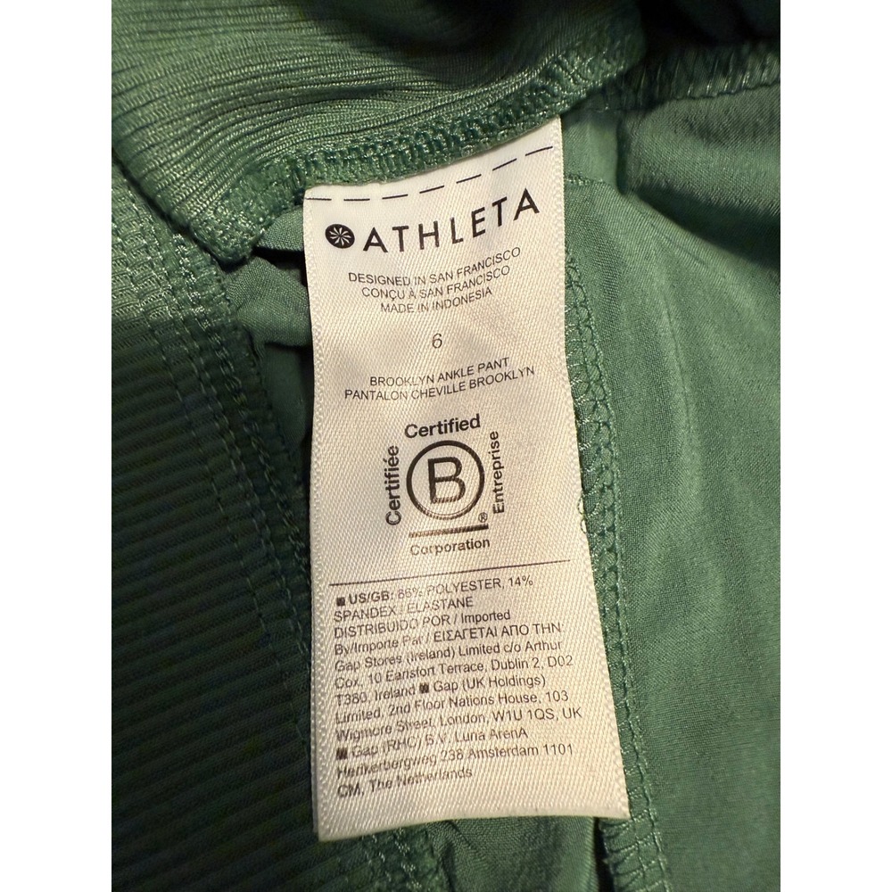 Athleta Green Athleisure Jogger Ankle Pants Women's Brooklyn Sz 6 Ribbed Sides - Picture 12 of 14